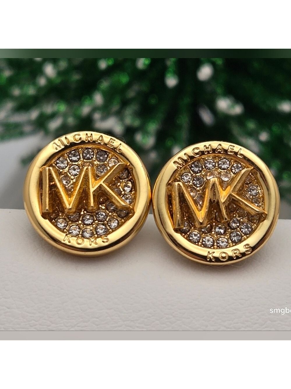 Michael Kors Gold-Tone MK Logo Pavé Crystal Stud Earrings Stainless Steel NOWT